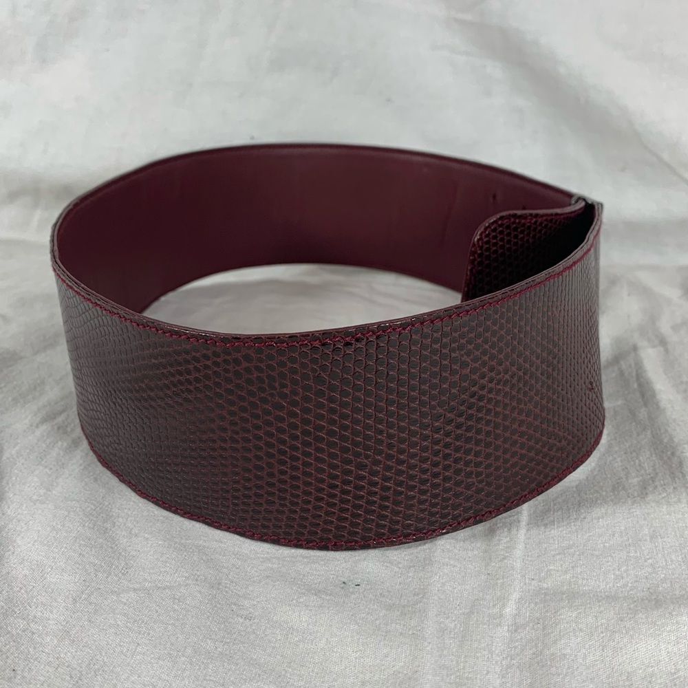 GUCCI Wide Burgundy Lizard and Leather Belt 70-28 - Picture 4 of 12